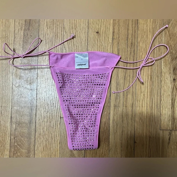 EDIKTED Shimmer Rhinestone Side Tie Bikini Bottoms - Picture 5 of 9